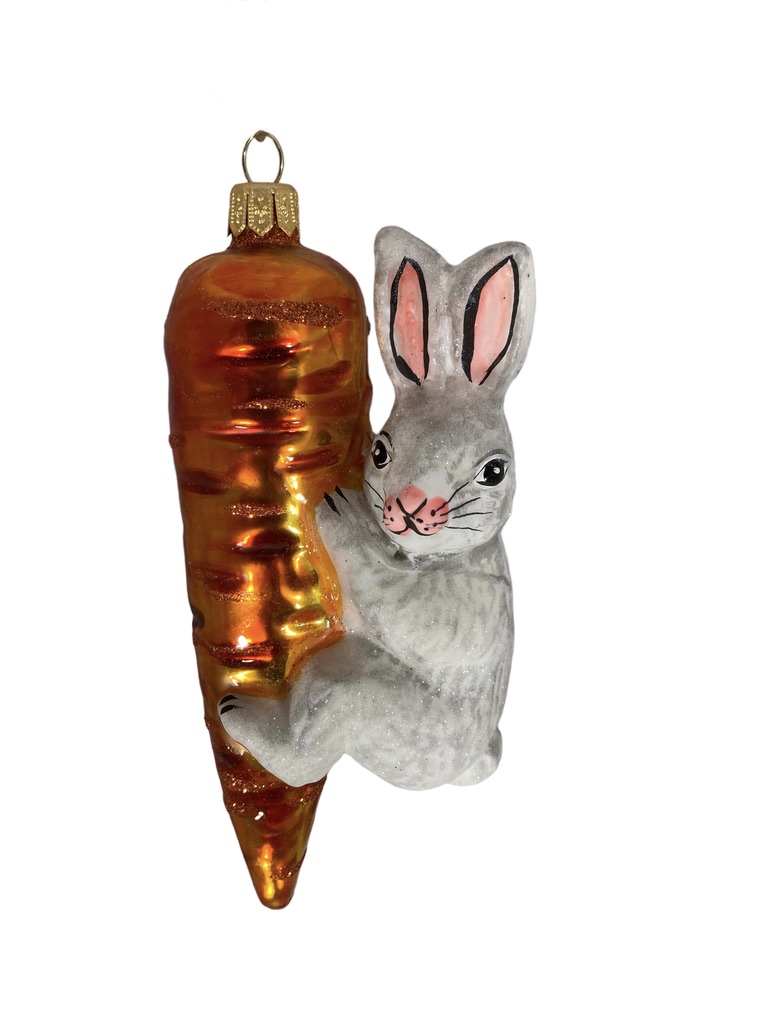 rabbit on a carrot, konijn op wortel, paashaas, paasdecoratie, christmas, kerst, kerstdecoratie, christmasdecoration, carrot, wortel, konijn, easter bunny, glassornament