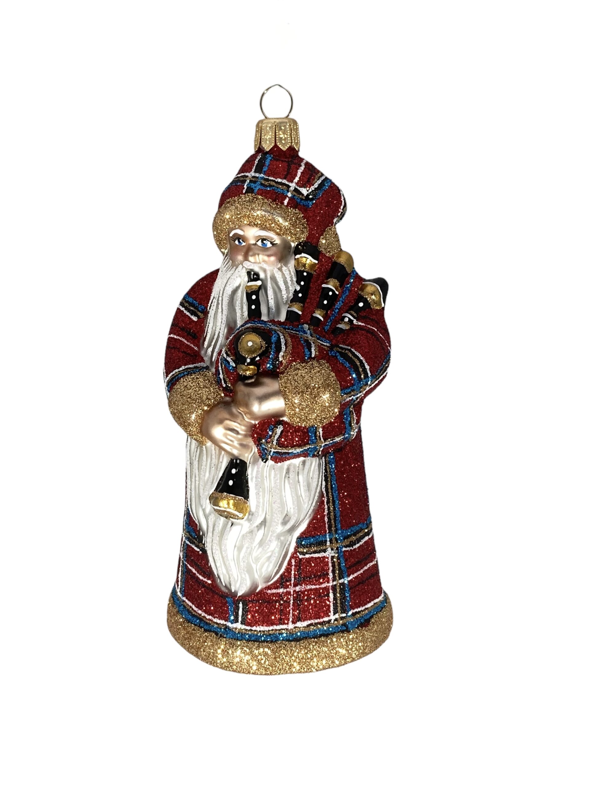 Santa Claus, kerstman, bagpiper, doedelzak speler, insturment, musc, muziek, Scottish highlands, schotse bergen, kerstboom, christmas tree, glass ornament, holiday season, christmastoys,