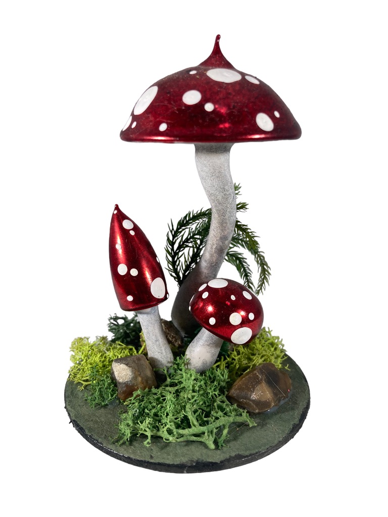 table decor, tafeldecoratie, birds at bassin, vogels aan waterbakje, drinkend vogels birds, mushroom, glass ornaments, glazen kerstbal , , dieren, animals, forest, bosbeheer, mushroom, paddestoel, kerst, christmas, christmasdecorations, kerstversiering, kerstboom, christmastree, cartoon, tekenfilm