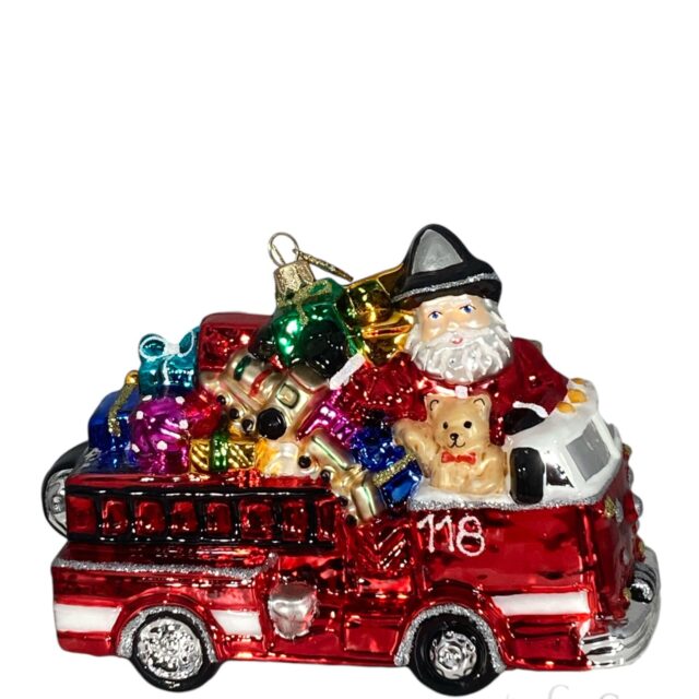 firetruck, brandweerwagen, transport, vehicle, vervoer, emergency services, hulpdiensten, kerst, kerstdecoratie, christmas, christsmasdecoration, santa claus, kerstman, kerstboom , christmas tree, huras ornaments, glas ornaments,