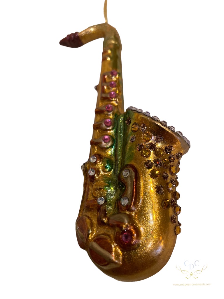 Saxophone, saxofoon, music, muziek, made in belgium, belgisch, christmas, kerst, christmasdecoration, kerstversiering, santa claus, kerstman, kerstboom, christmastree, glassornament, glazenkerstbal,